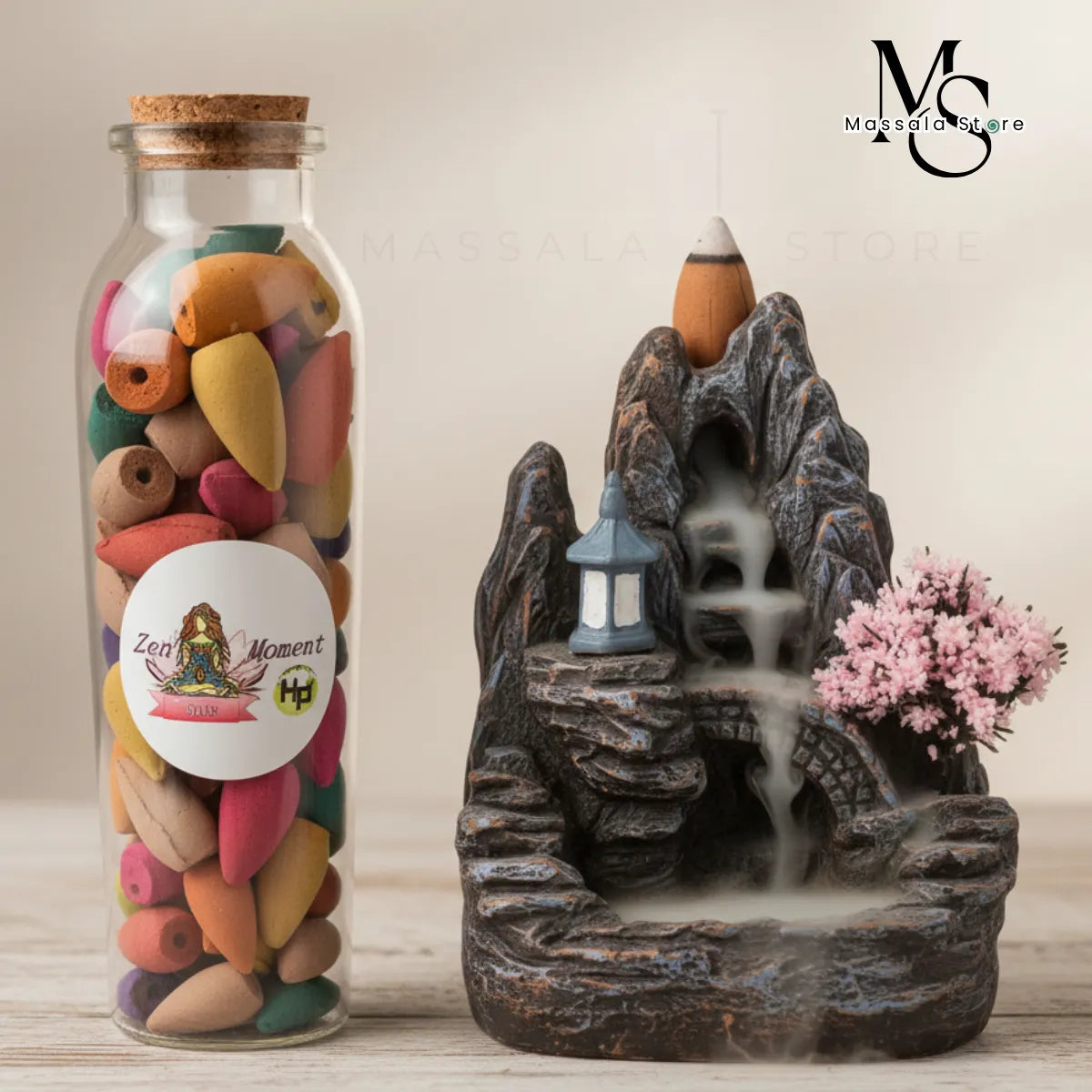 Cascada de Humo Zen Fuente Mística + Botella de 75 Conos