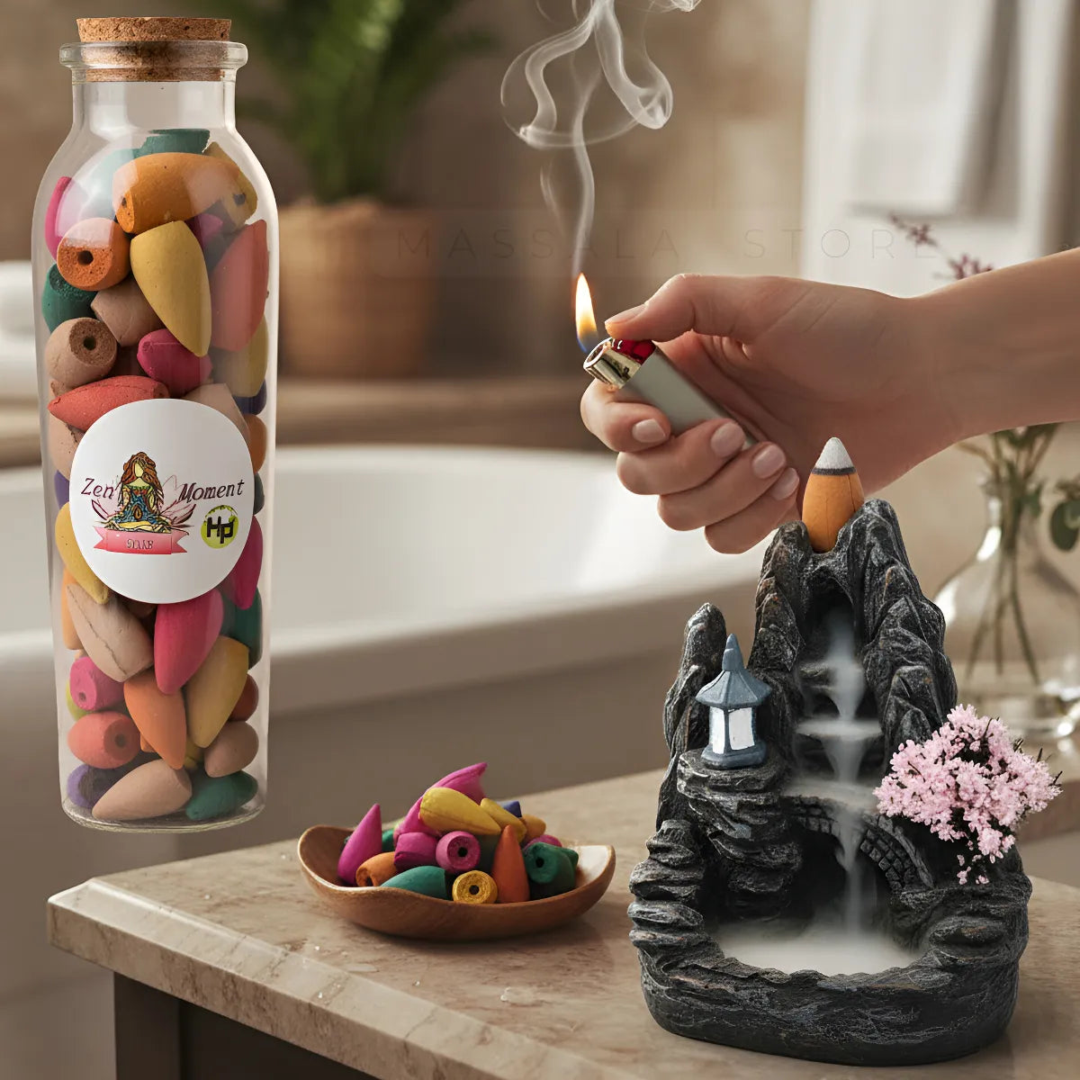 Cascada de Humo Zen Fuente Mística + Botella de 75 Conos